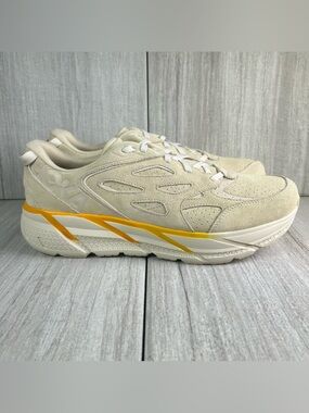 NEW Hoka One One Clifton L Suede Cream Beige Running Sneakers Men’s Size 14